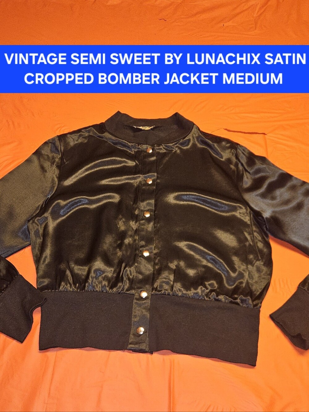 Vintage Semi Sweet By Lunachix Black Satin Cropped Light Jacket Size Medium EUC